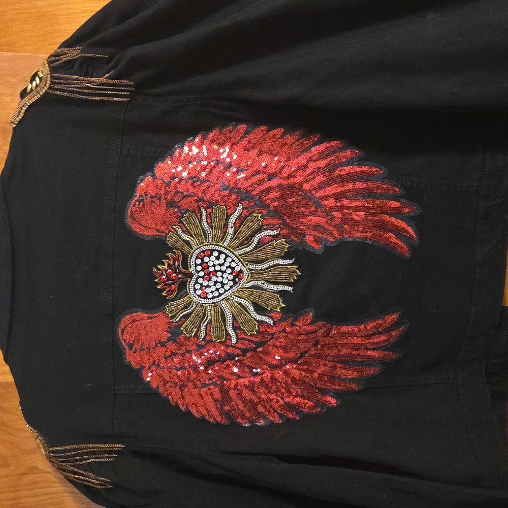 Black Embellished Women's Jean Jacket - Picture 3 of 4